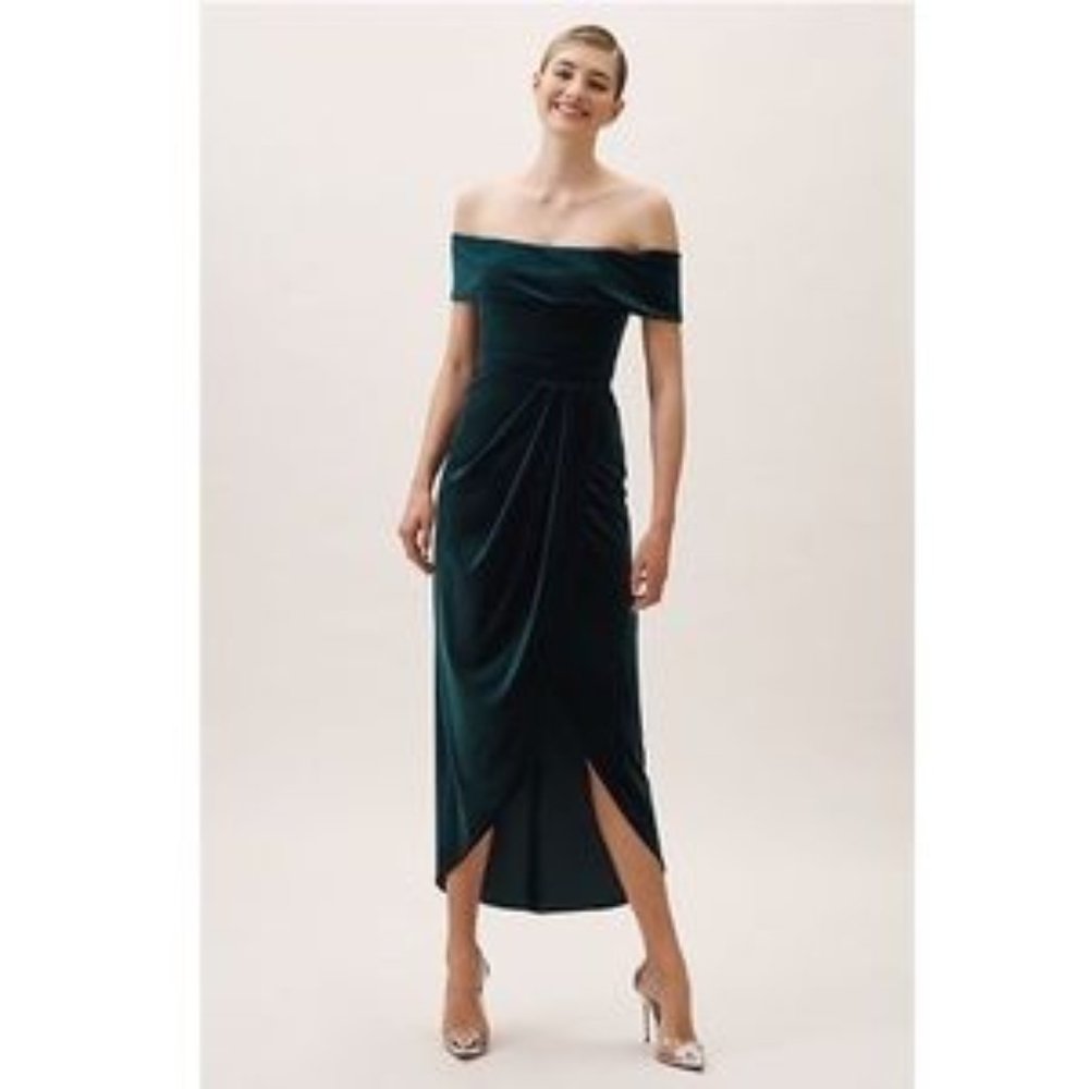 BHLDN Edison velvet dress in emerald green